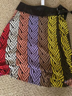 Colorblock Chevron Print Skirt — Yellow, Brown, Lavender, Coral, White, Red